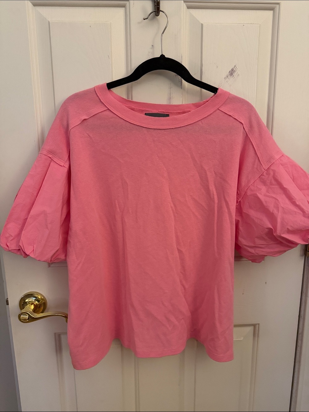 Women's Pink Puff-Sleeve Sweatshirt Top